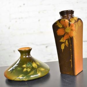 Petite Antique Floral Vases 1 Rookwood Pottery Olga Geneva Reed & 1 J.B. Owens Pottery