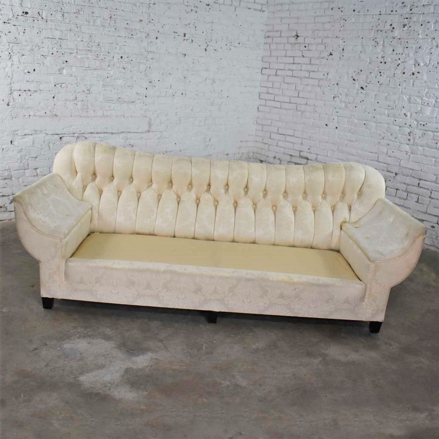 Vintage Art Deco Hollywood Regency Sofa with Tufted Back and Concave Pillowed Arms