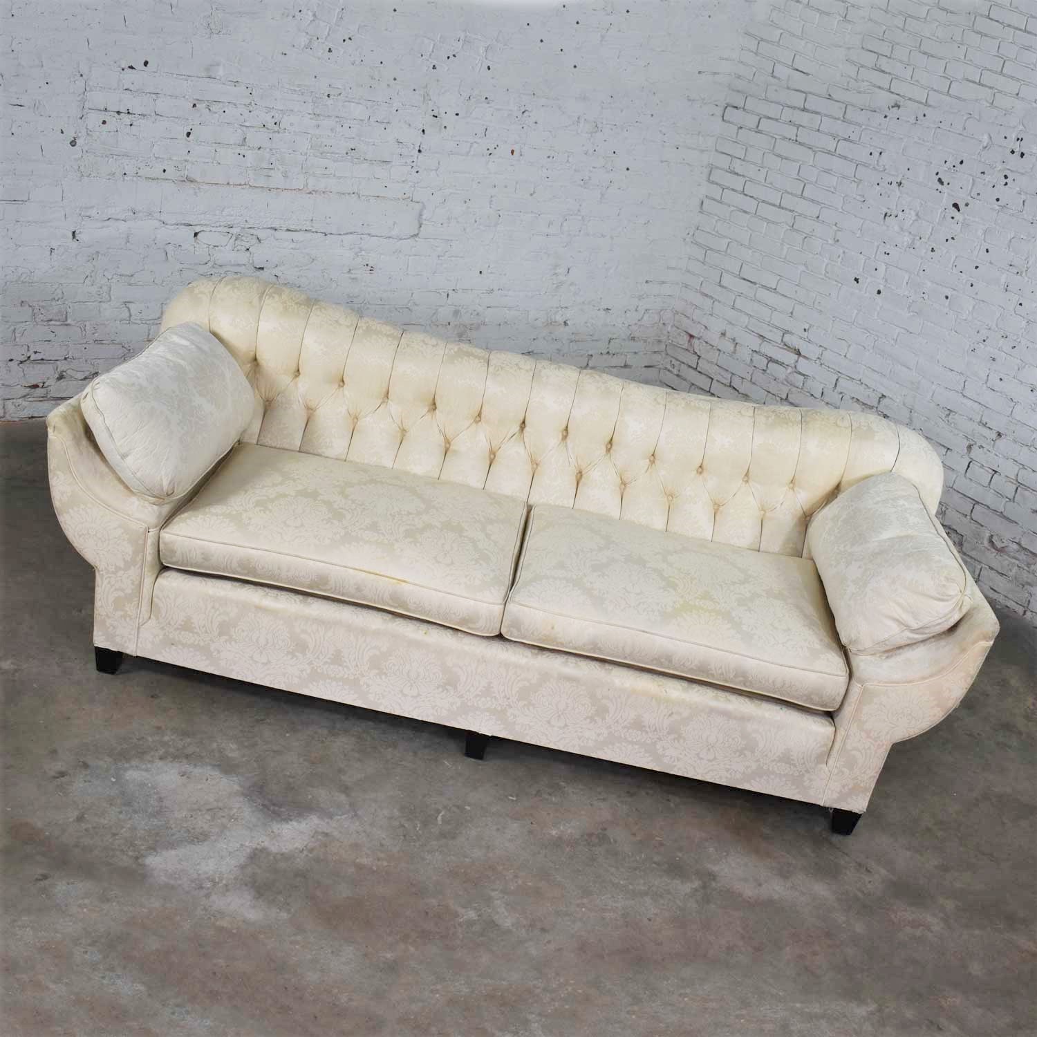 Vintage Art Deco Hollywood Regency Sofa with Tufted Back and Concave Pillowed Arms