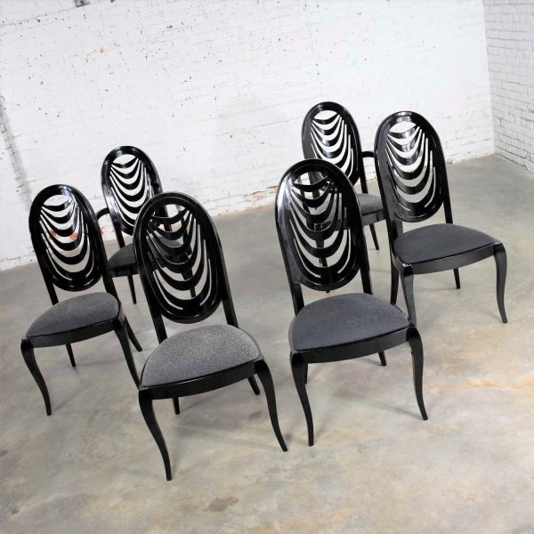 Black Lacquer Oval Drape Back Dining Chairs by Pietro Costantini for Ello Set 6