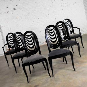 Black Lacquer Oval Drape Back Dining Chairs by Pietro Costantini for Ello Set 6