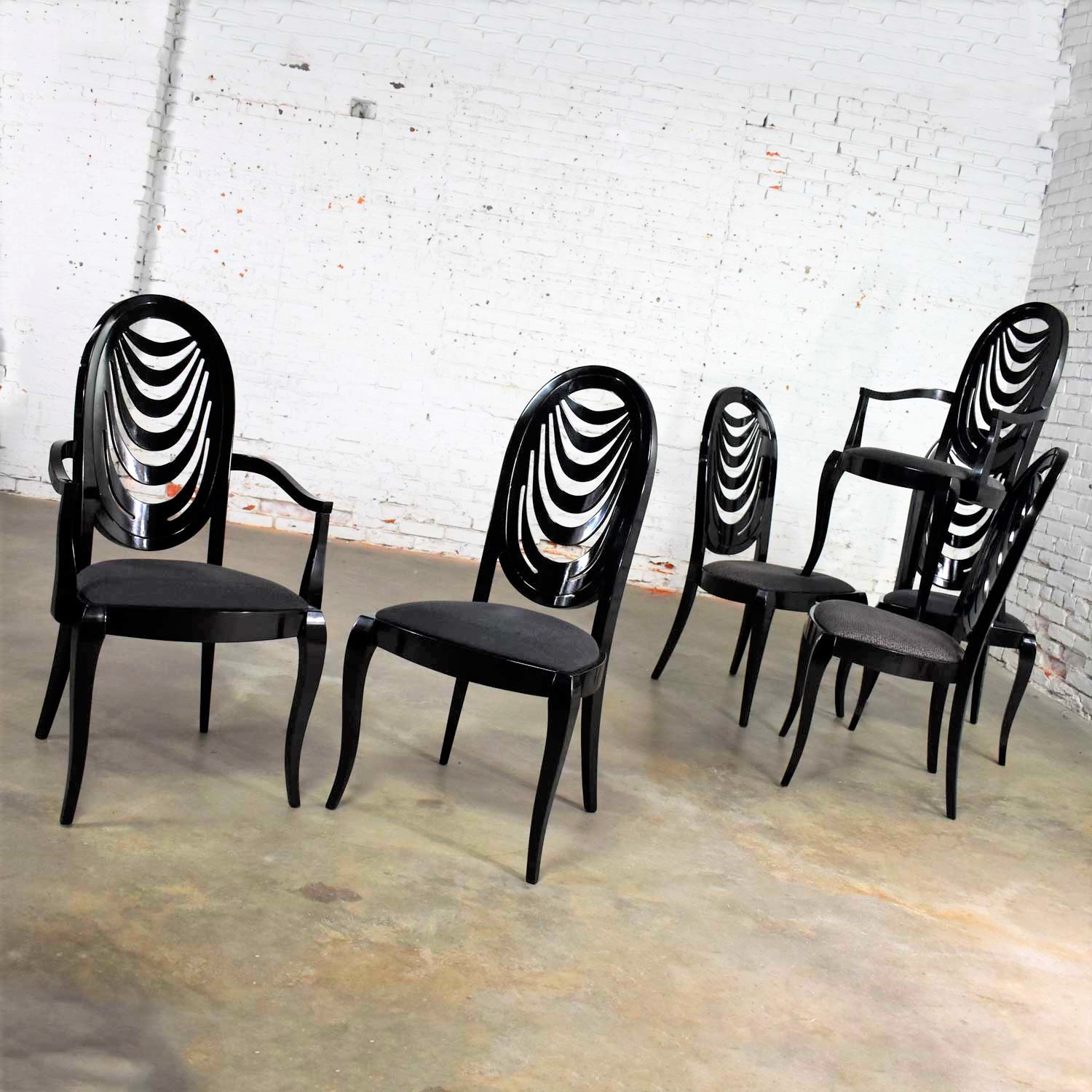 Black Lacquer Oval Drape Back Dining Chairs by Pietro Costantini for Ello Set 6