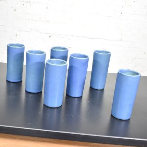 Van Briggle Pottery Dark Blue Cylindrical Tumblers Set of Seven or Vases