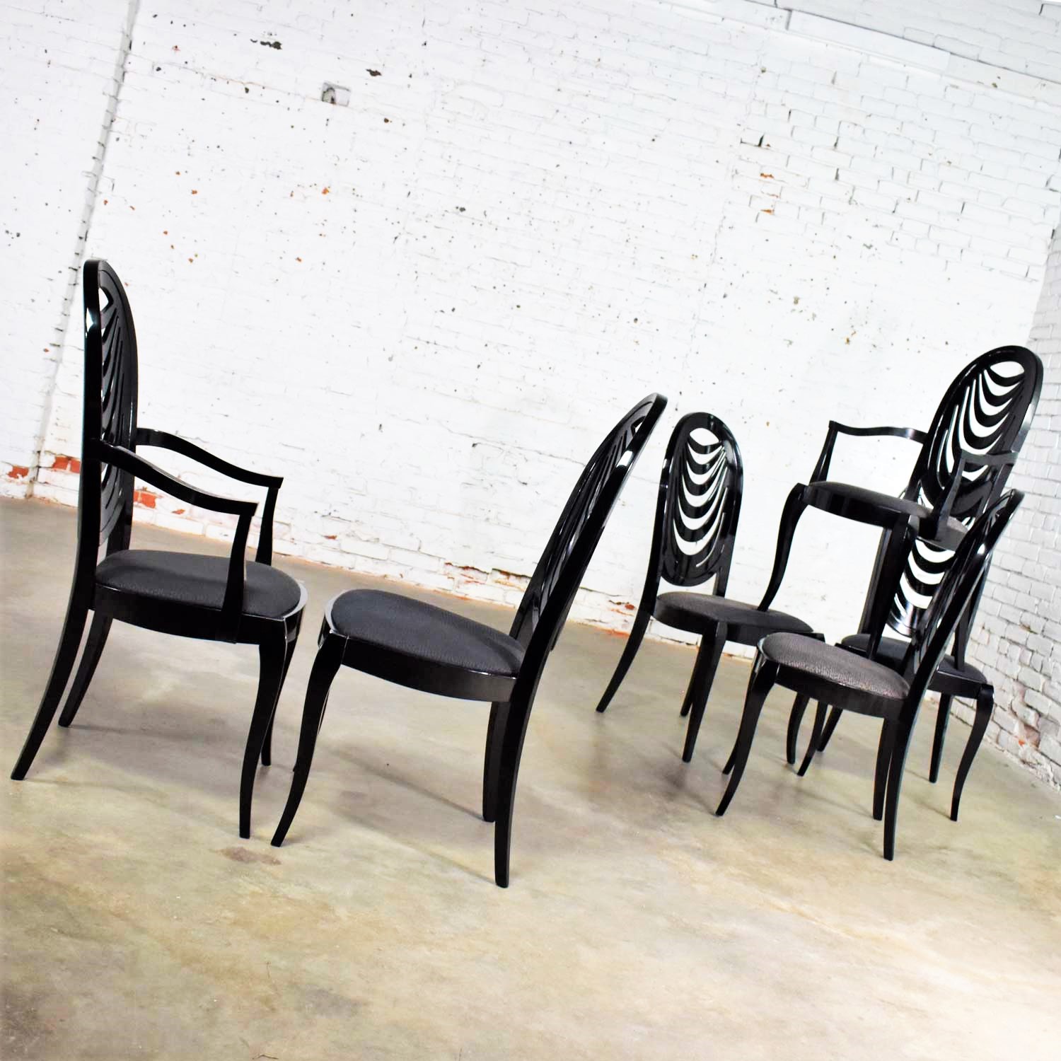 Black Lacquer Oval Drape Back Dining Chairs by Pietro Costantini for Ello Set 6