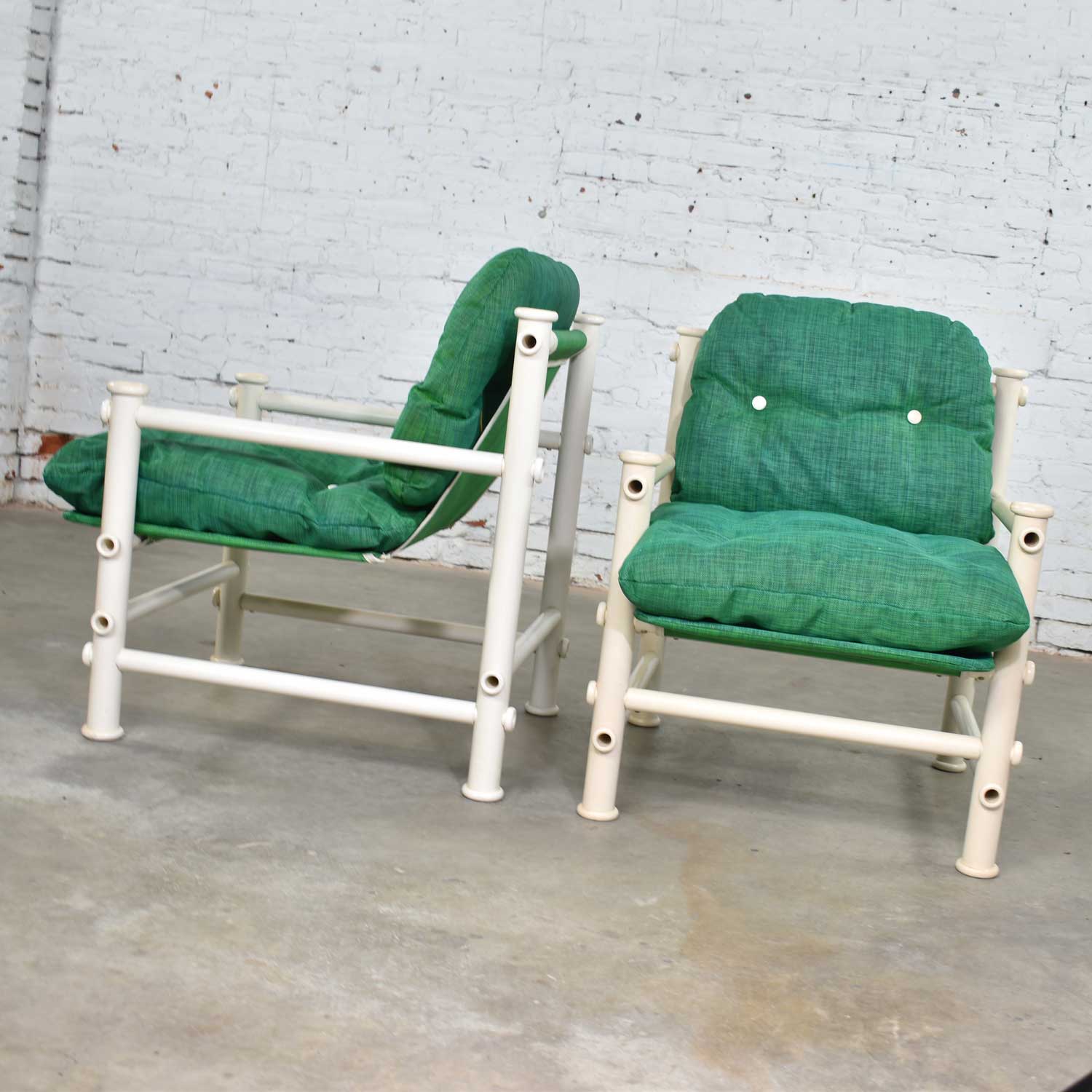 Pair of Landes PVC Outdoor Idyllwild Lounge Chairs w/ Green Mesh Upholstery by Jerry Johnson