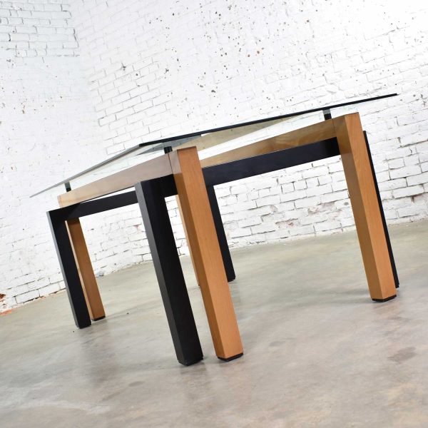 Modern Glass Top Dining Table Made in Italy by Pietro Costantini Cherry & Black Lacquer
