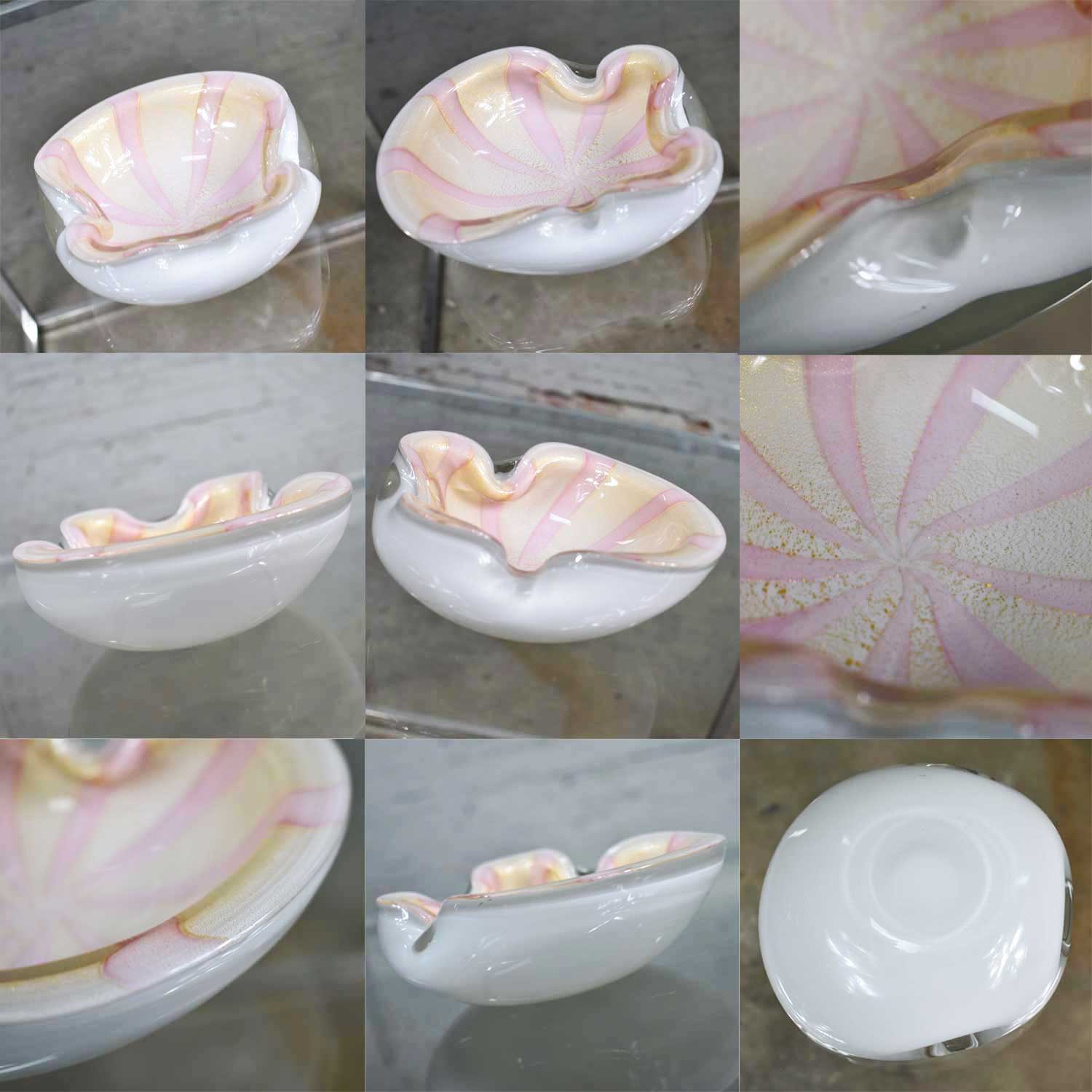 Set 4 Pieces Italian Murano Glass Dishes Attributed to Barbini & Seguso in Avventurnia Bullicante & Foglia D’Oro