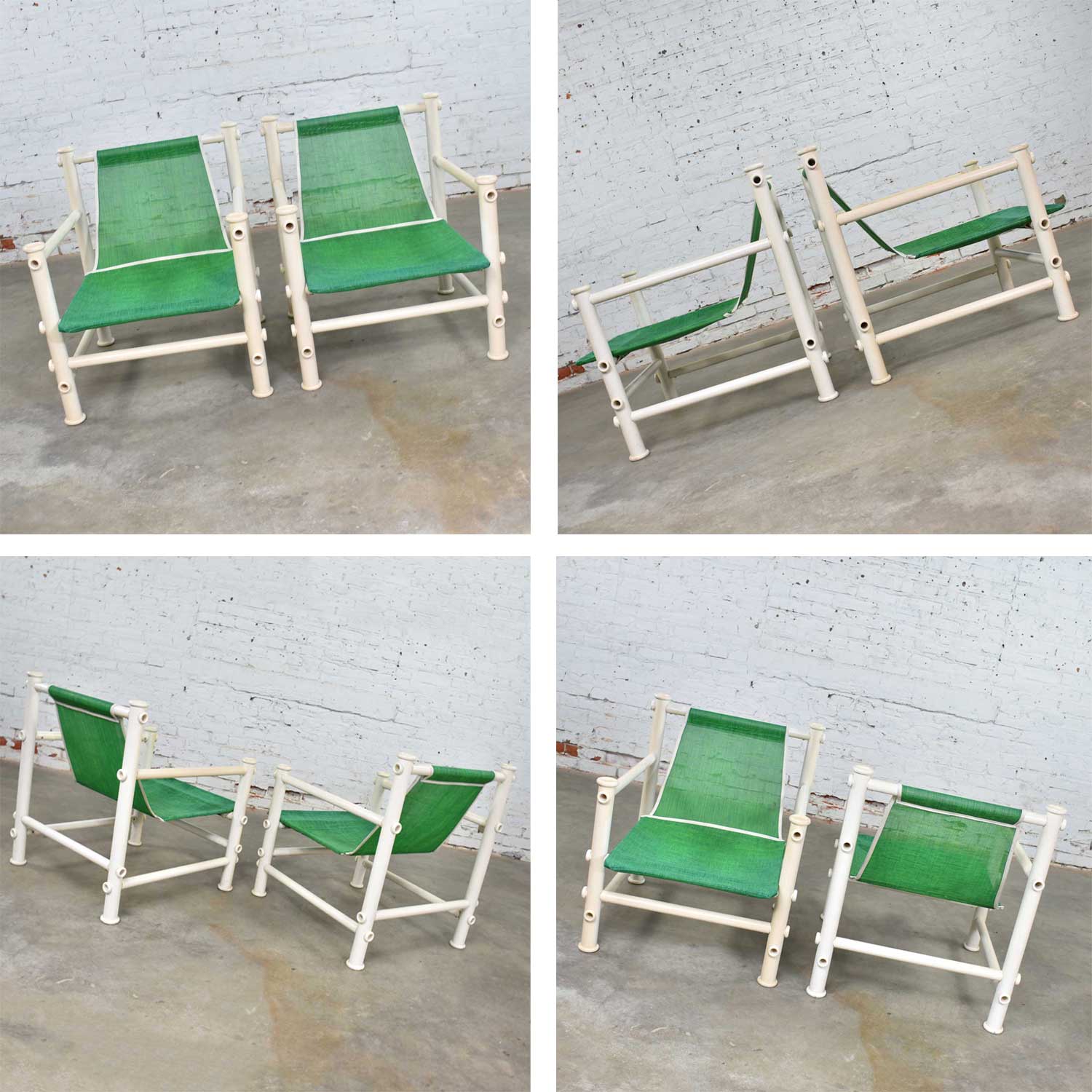 Pair of Landes PVC Outdoor Idyllwild Lounge Chairs w/ Green Mesh Upholstery by Jerry Johnson