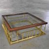 Brass Plated Glass Wood Fireplace Fender Style Large Square Coffee Table Erwin Lambeth Attr.