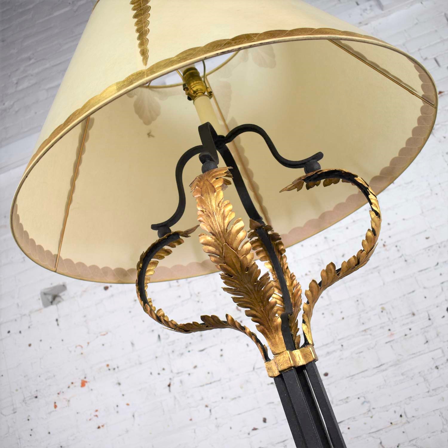 Monumental Neoclassical Style Iron Floor Lamp with Acanthus Leaf Design & Parchment Shade