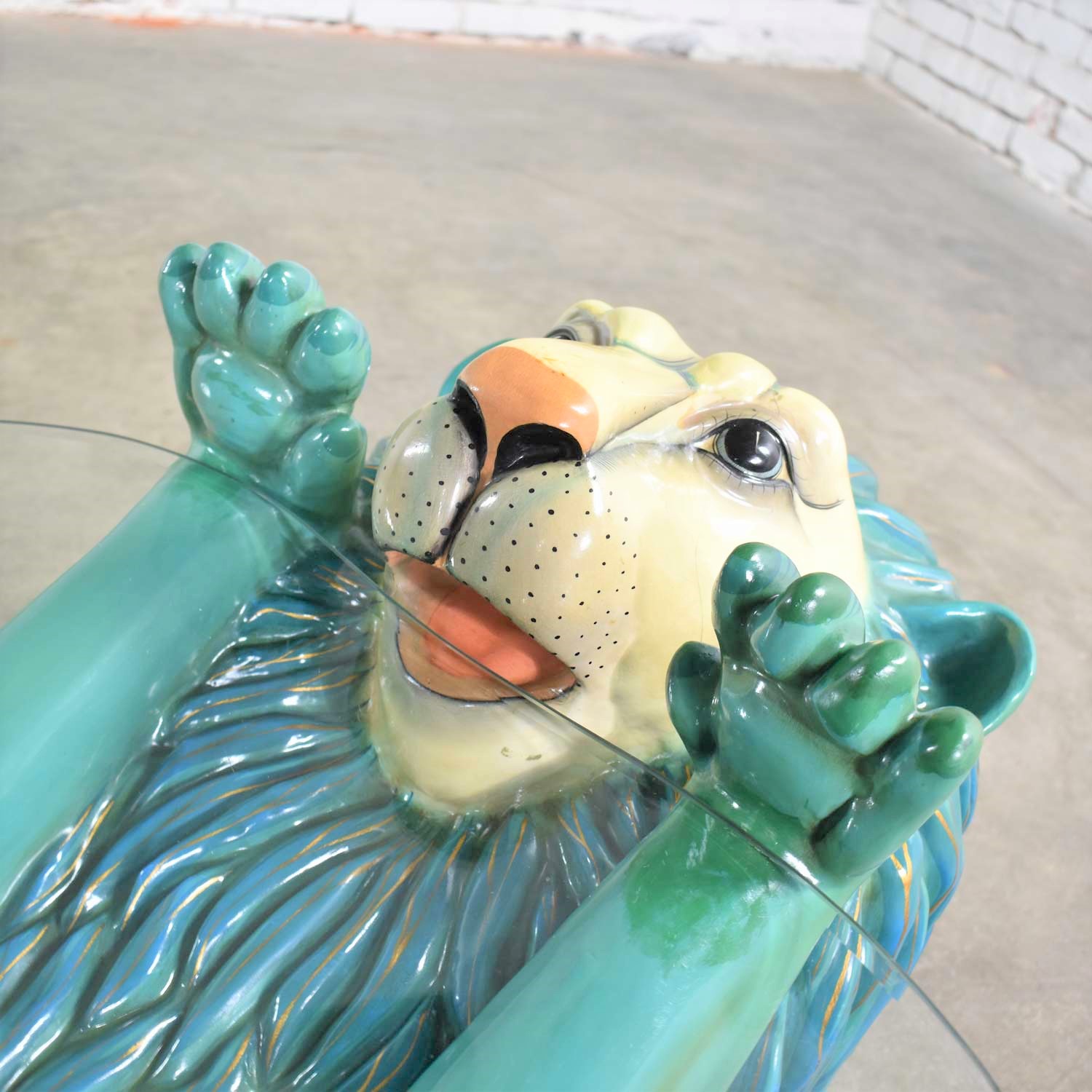 Mexican Paper Mache Lion Coffee Table by Sermel Tonala Style of Sergio Bustamante