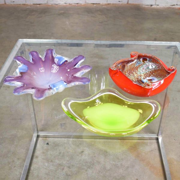 2 Italian Murano Glass Dishes Attributed to Fratelli & Toso & 1 Scandinavian Bowl by Kedelv for Flygsfors