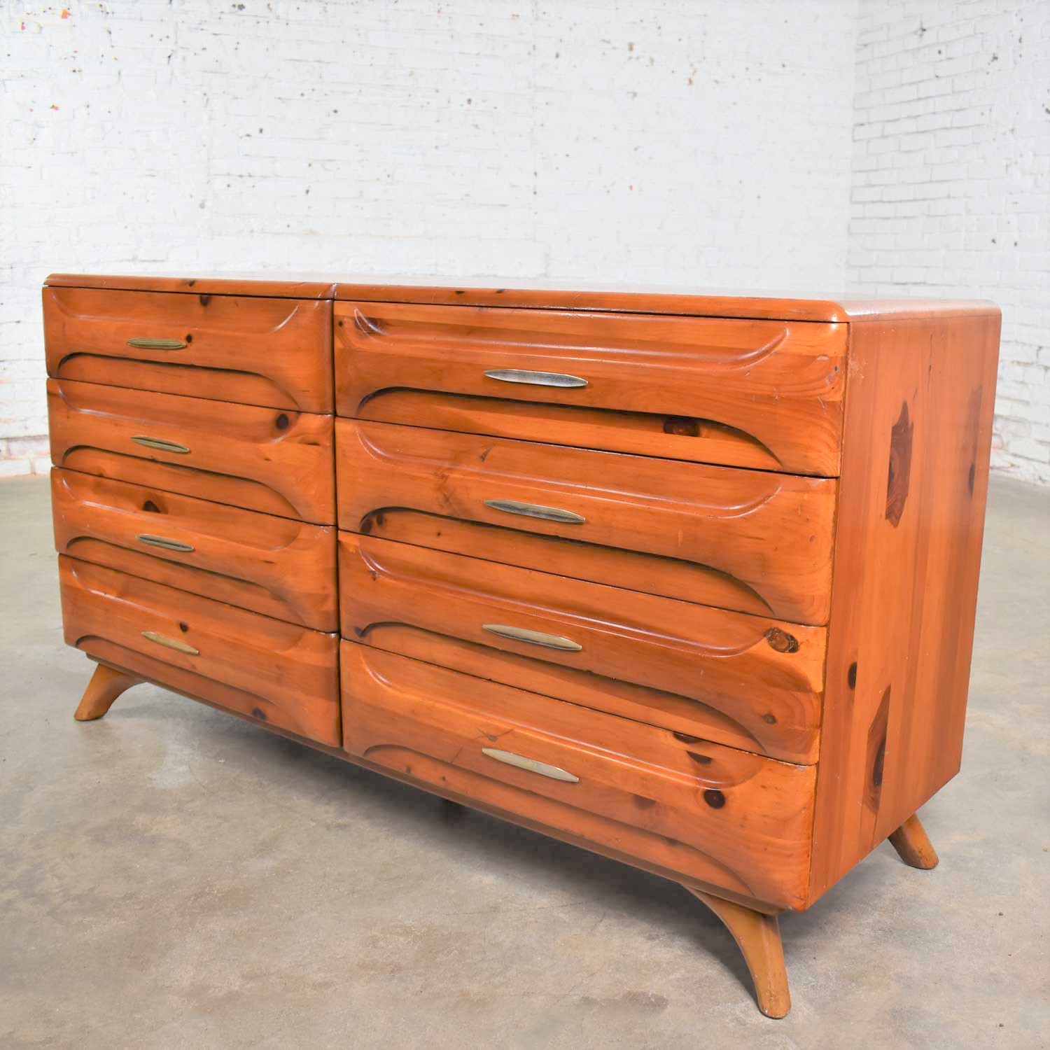 Mid Century Modern Franklin Shockey Sculpted Pine Low Double Dresser or Credenza