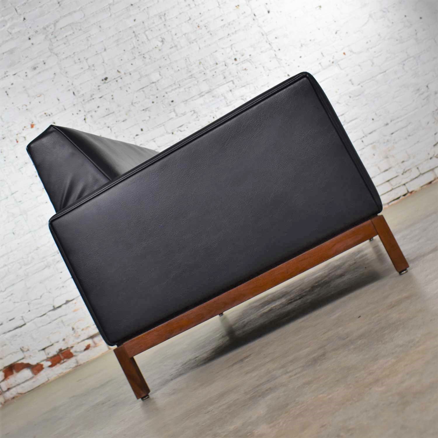 Mid Century Modern Black Faux Leather Love Seat Sofa by Taylor Chair Co. Style Dunbar