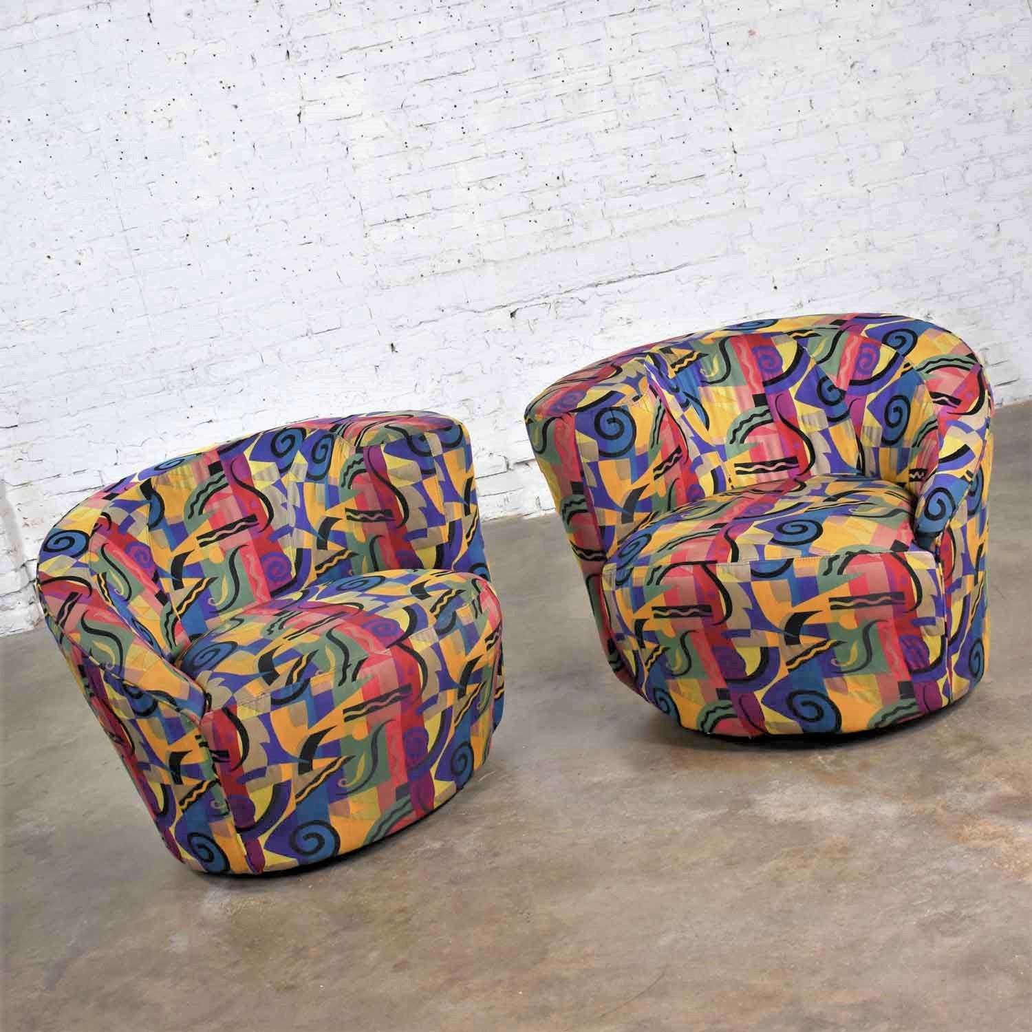 Pair of Asymmetric Nautilus Swivel Chairs in Style of Vladimir Kagan