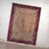 Antique Chinese Art Deco Wool Handmade Rug Taupe with Magenta Border 8’8”x11’4.5”