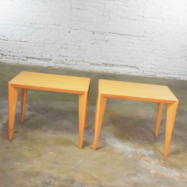 Mid Century Modern Blonde Side Tables or End Tables with Laminate Tops a Pair