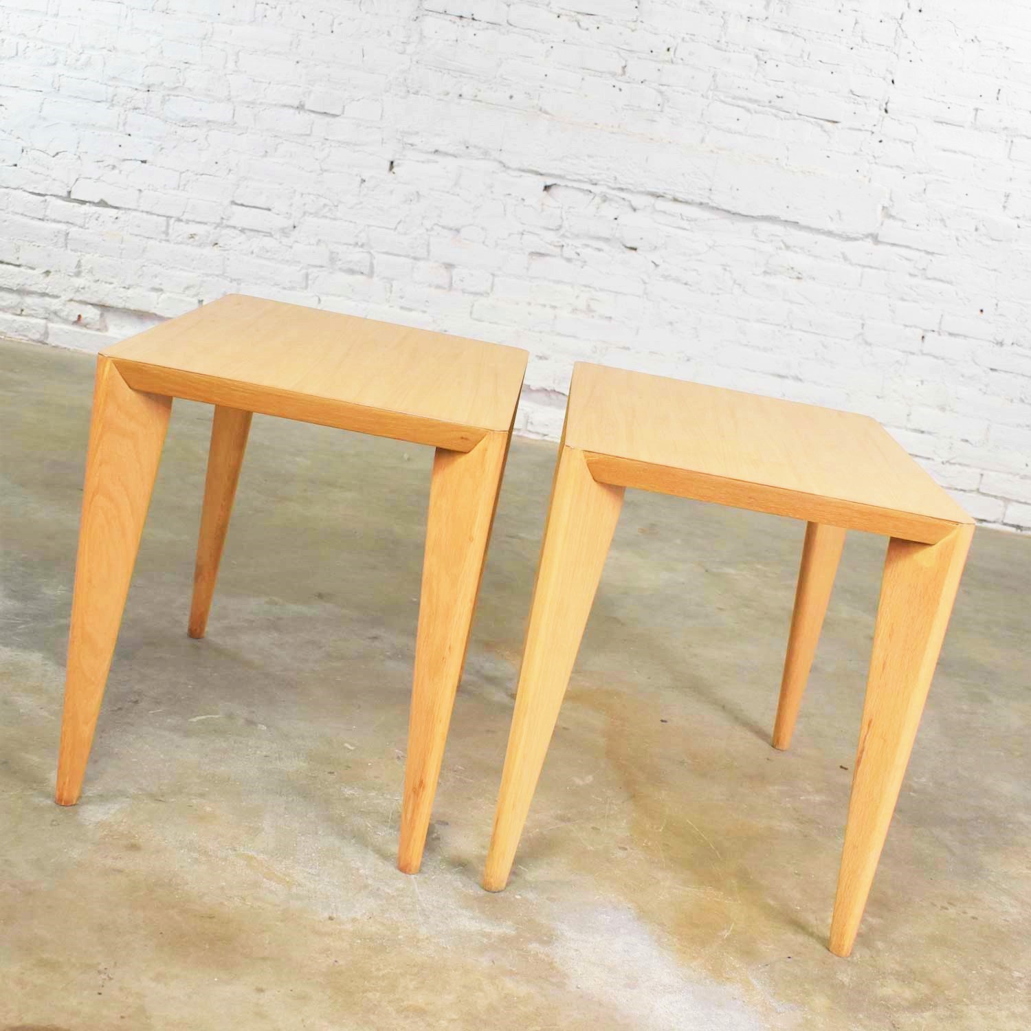 Mid Century Modern Blonde Side Tables or End Tables with Laminate Tops a Pair