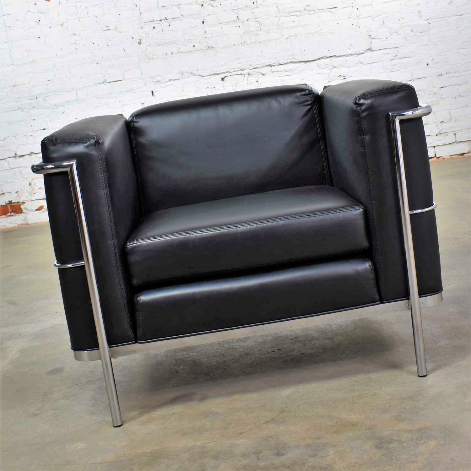 Vintage Jack Cartwright 20/123 Club Chair in Black Faux Leather After Corbusier LC2