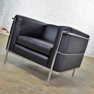 Vintage Jack Cartwright 20/123 Club Chair in Black Faux Leather After Corbusier LC2