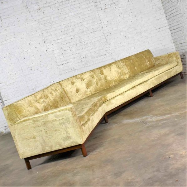 14 Foot Angled Mid-Century Modern Green Velvet Sofa Style Dunbar by Edward Wormley