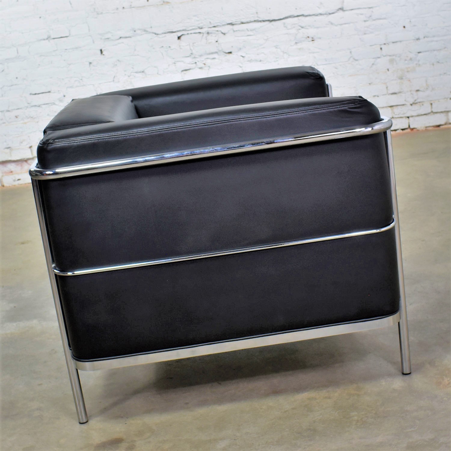Vintage Jack Cartwright 20/123 Club Chair in Black Faux Leather After Corbusier LC2