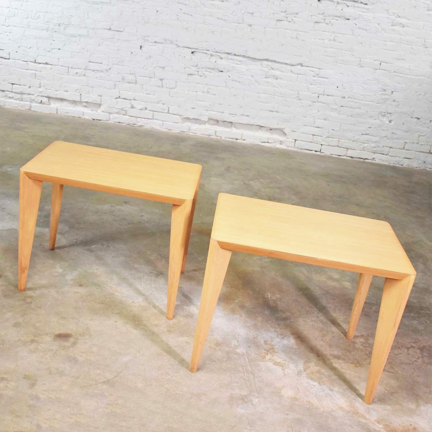 Mid Century Modern Blonde Side Tables or End Tables with Laminate Tops a Pair
