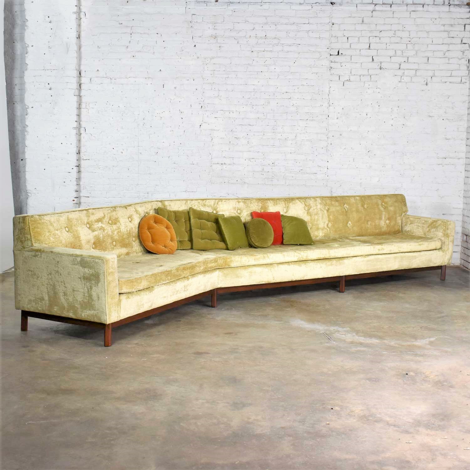 14 Foot Angled Mid-Century Modern Green Velvet Sofa Style Dunbar by Edward Wormley