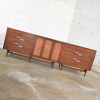 American of Martinsville Accord Walnut & Cane Dresser & Bachelor’s Chest w/ X’s & Asymmetric Handles