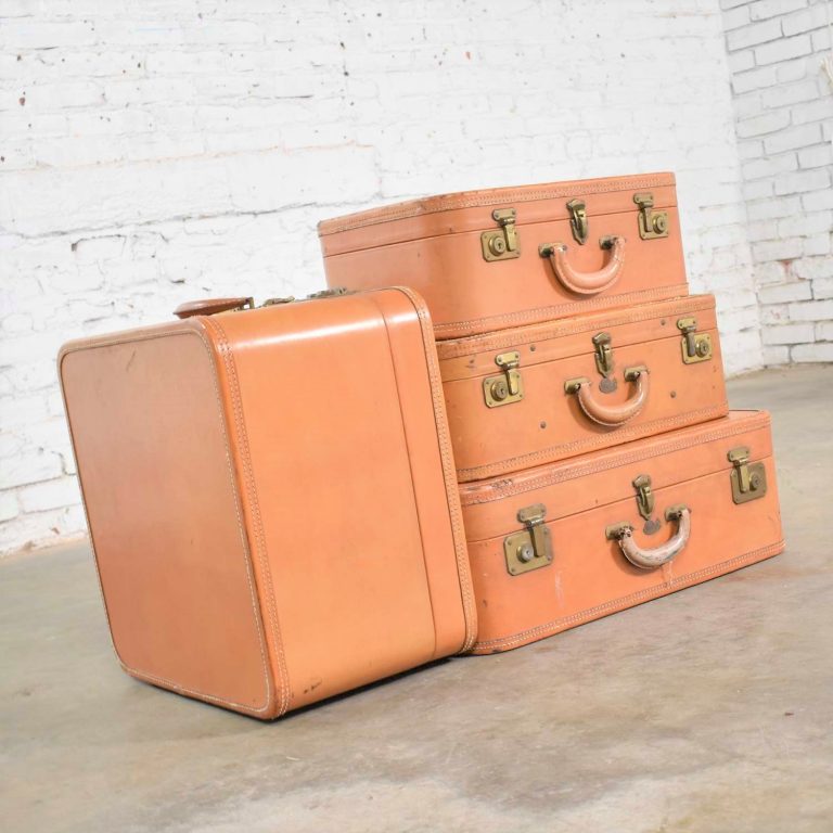 4 Vintage Stratosphere Rappaport Leather Suitcases Luggage as Side