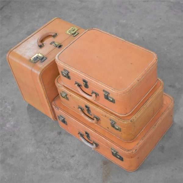 4 Vintage Stratosphere Rappaport Leather Suitcases Luggage as Side