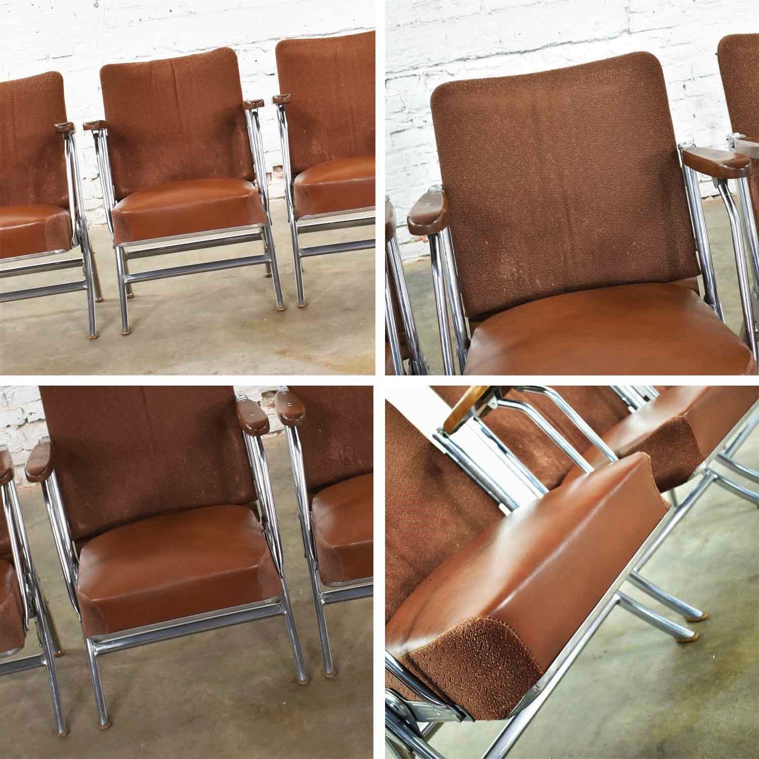 Vintage Art Deco Streamline Bauhaus Chrome Frieze Vinyl Folding Auditorium Chairs