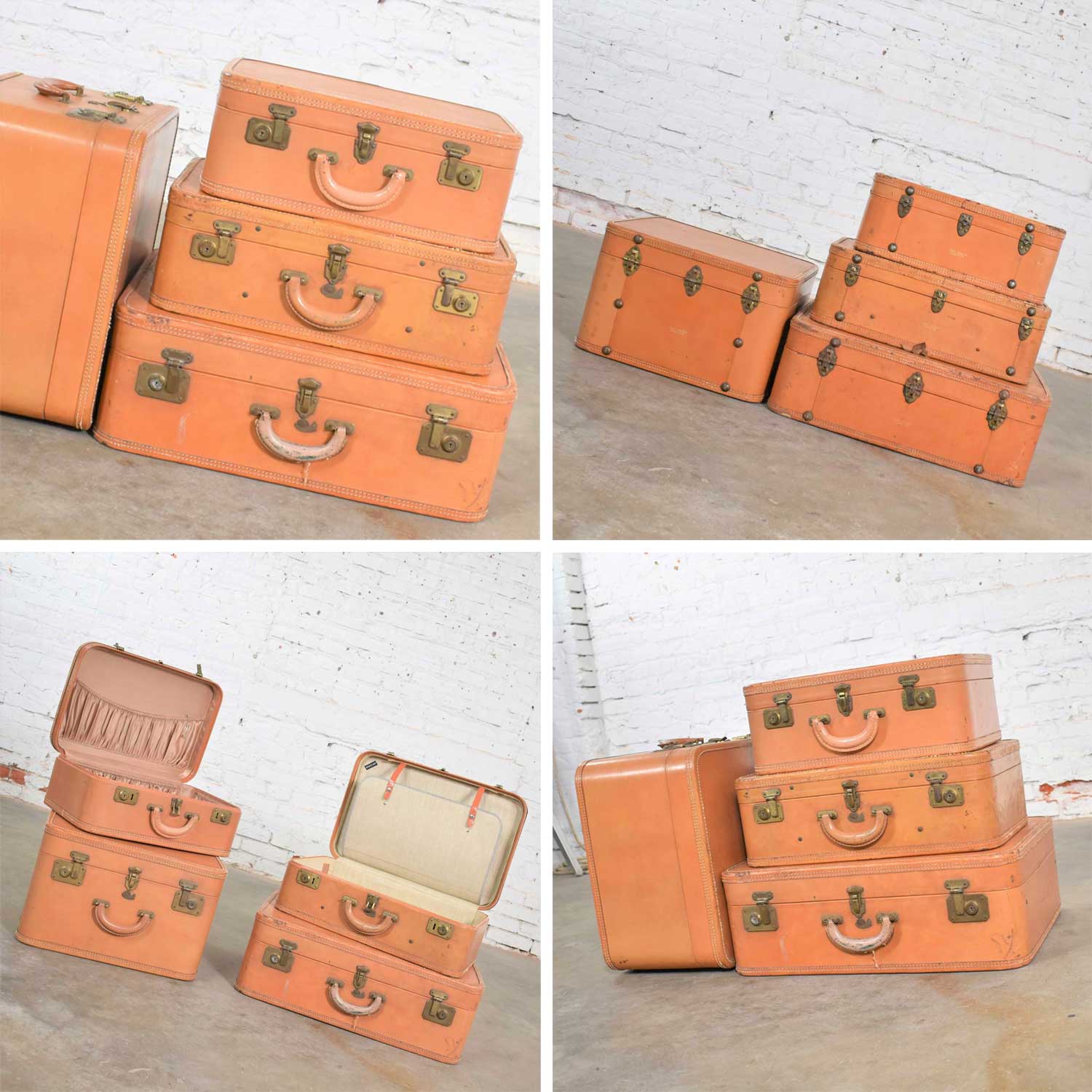 4 Vintage Stratosphere Rappaport Leather Suitcases Luggage as Side Tables End Tables