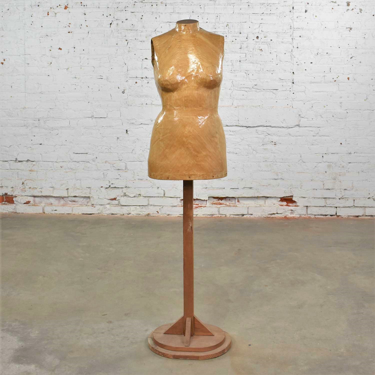 Vintage PapierMache Female Dress Form Mannequin on Pine