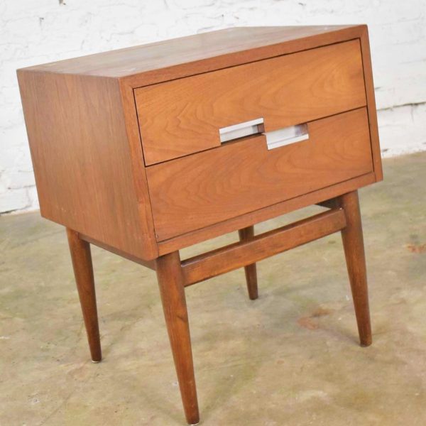 American of Martinsville Accord Walnut Nightstand or End Table w/ X’s & Asymmetric Handles