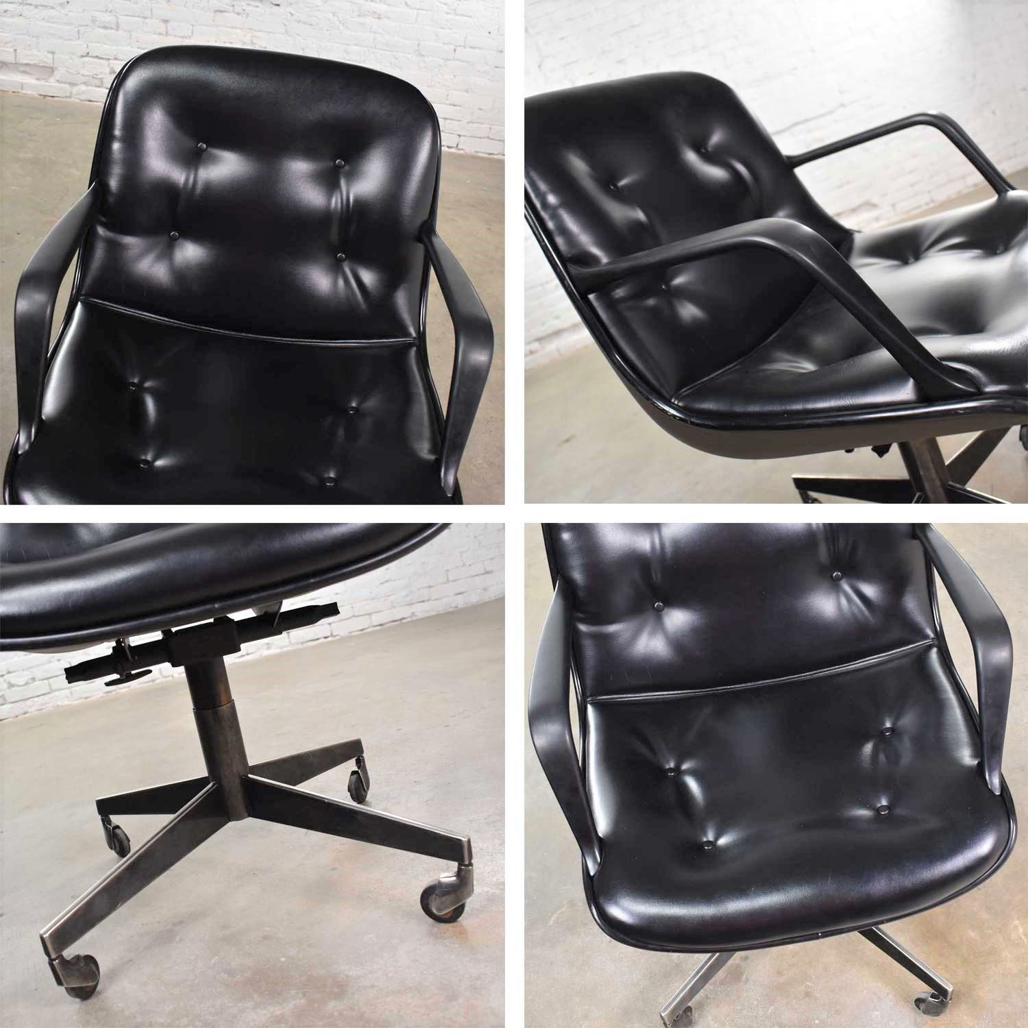 Vintage Modern Black Vinyl Faux Leather Steelcase 451 Office Chair Style Pollock for Knoll