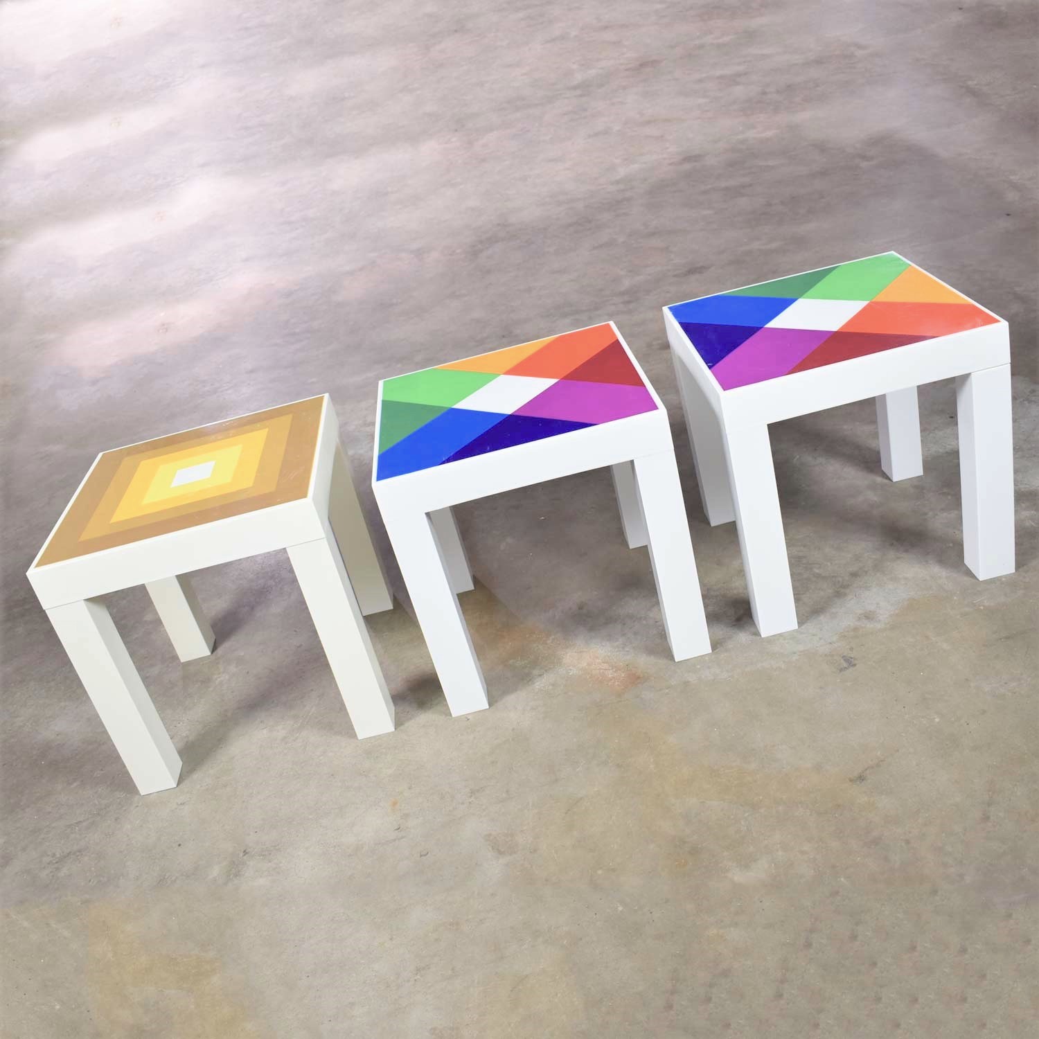 Trio of Mod Pop Art Plastic Parsons Style Square Side Tables Style Kartell or Syroco