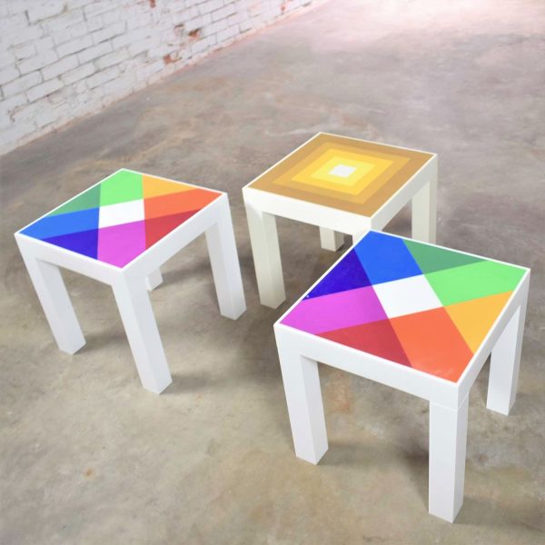 Trio of Mod Pop Art Plastic Parsons Style Square Side Tables Style Kartell or Syroco