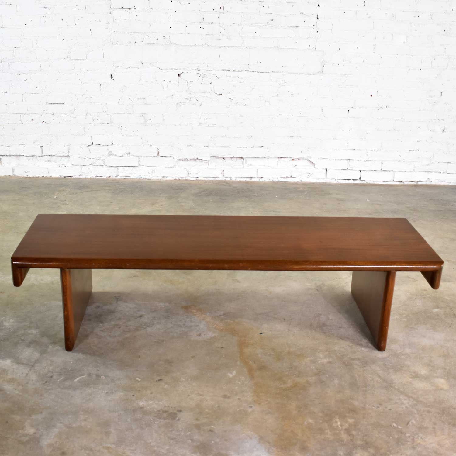 Vintage Walnut Stained Mahogany Bench Coffee Table Style of Frank Lloyd Wright for Henredon