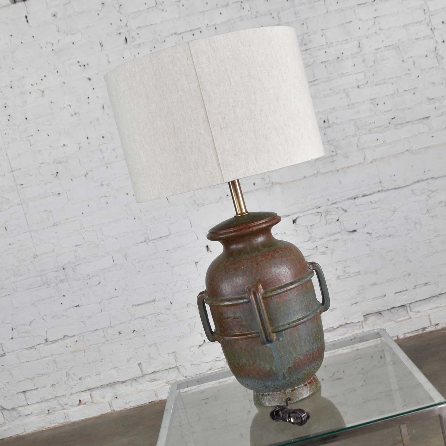 Mid-Century Modern Italian Green Pottery Lamp by Raymor Attributed to Alvino Bagni
