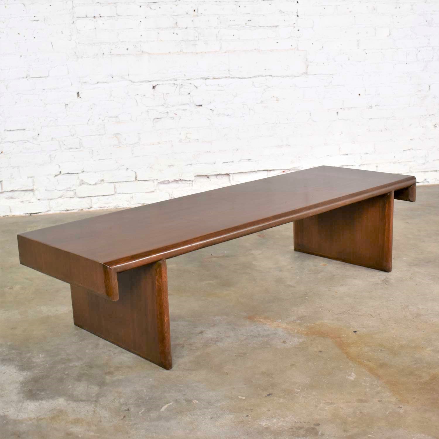 Vintage Walnut Stained Mahogany Bench Coffee Table Style of Frank Lloyd Wright for Henredon