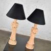 Hollywood Regency Asian Figural Lamps Style of James Mont w/ Black Tapered Shades