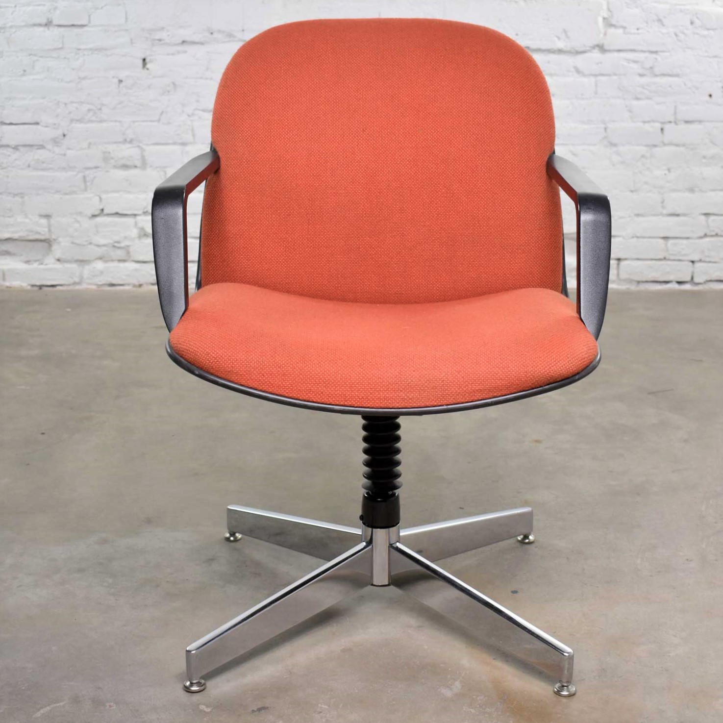 Vintage Modern Orange Fabric Hon Armchair Style of Charles Pollock for Knoll