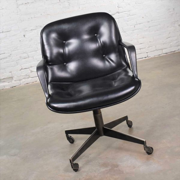 Vintage Modern Black Vinyl Faux Leather Steelcase 451 Office Chair Style Pollock for Knoll