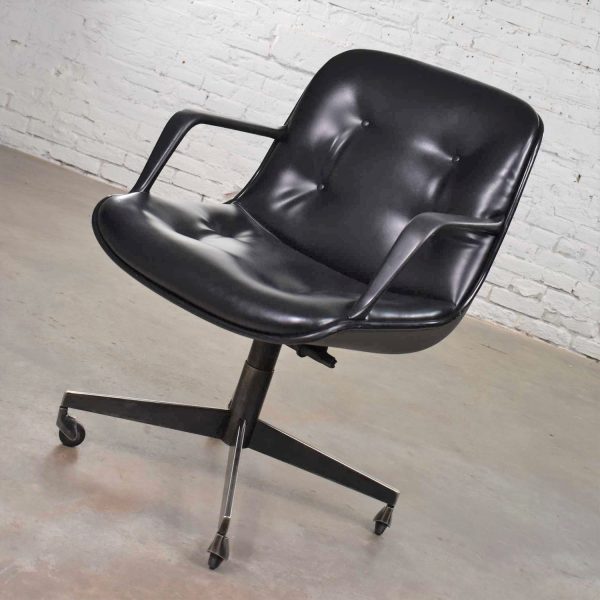 Vintage Modern Black Vinyl Faux Leather Steelcase 451 Office Chair Style Pollock for Knoll