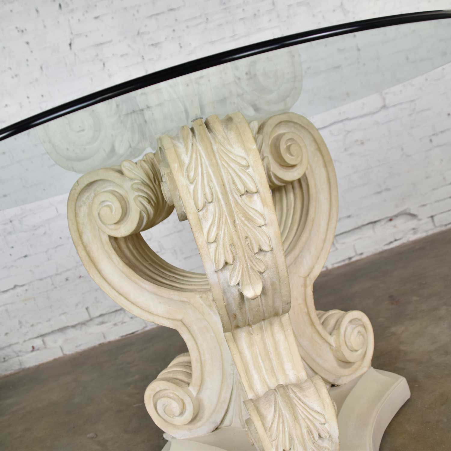 Neoclassical Architectural Plaster Pedestal Dining or Center Table w/ Round Glass Top