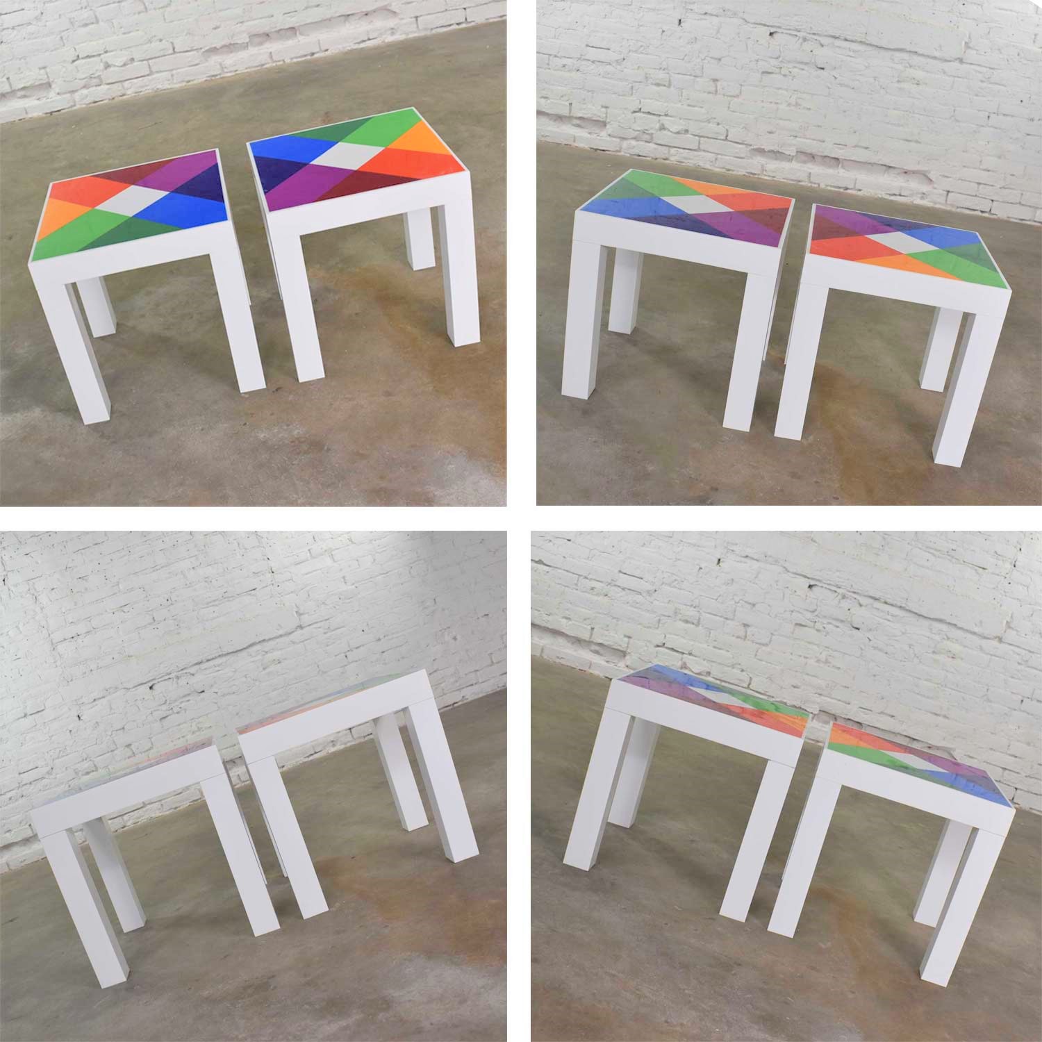 Trio of Mod Pop Art Plastic Parsons Style Square Side Tables Style Kartell or Syroco