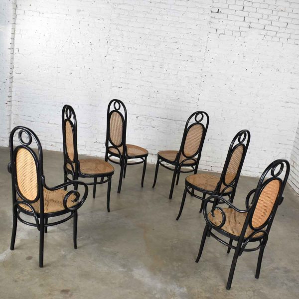 Set of 6 #17 Gebruder Thonet Style Black & Natural Tall Bentwood Chairs by Salvatore Leone