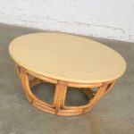 Vintage Round Rattan Drum Shape Coffee or End Table with Laminate Top