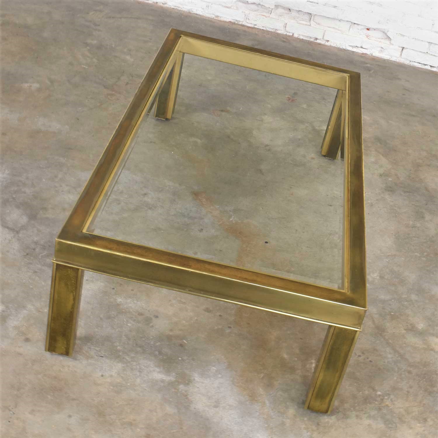 Large Modern Brass & Glass Parsons Style Coffee or Cocktail Table Style Mastercraft